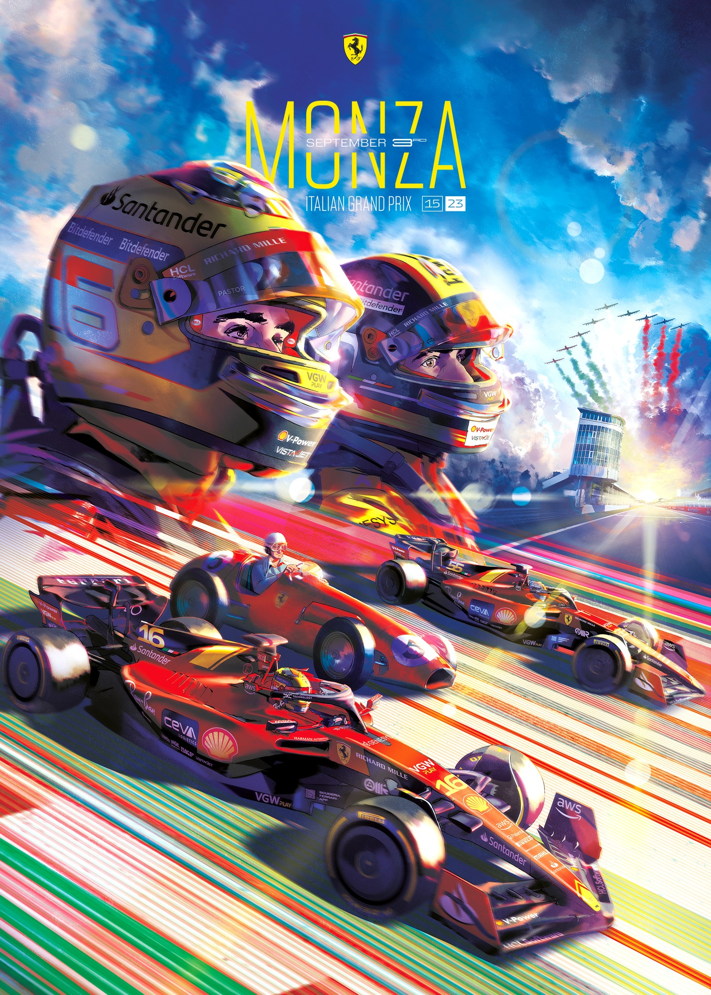 Ferrari 2023 Monza Grand Prix cover art poster — high-quality satin print from the series